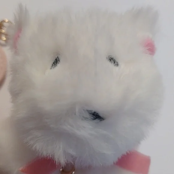 Pink & White Plush Teddy Keychain Bag Charm - Cute Heart Accent - Picture 2 of 6